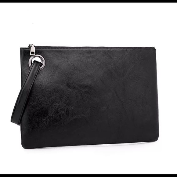 Private Label Handbags - Very Soft Luxurious Vegan Leather Women’s Clutch Black